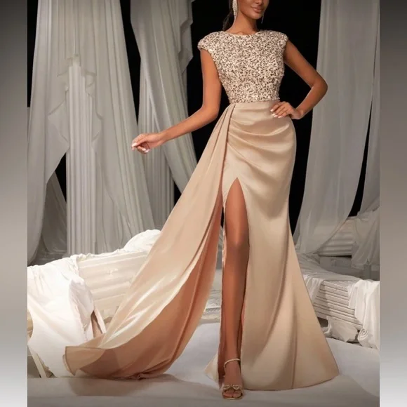 Elegant Beige Evening Gown - Picture 7 of 8